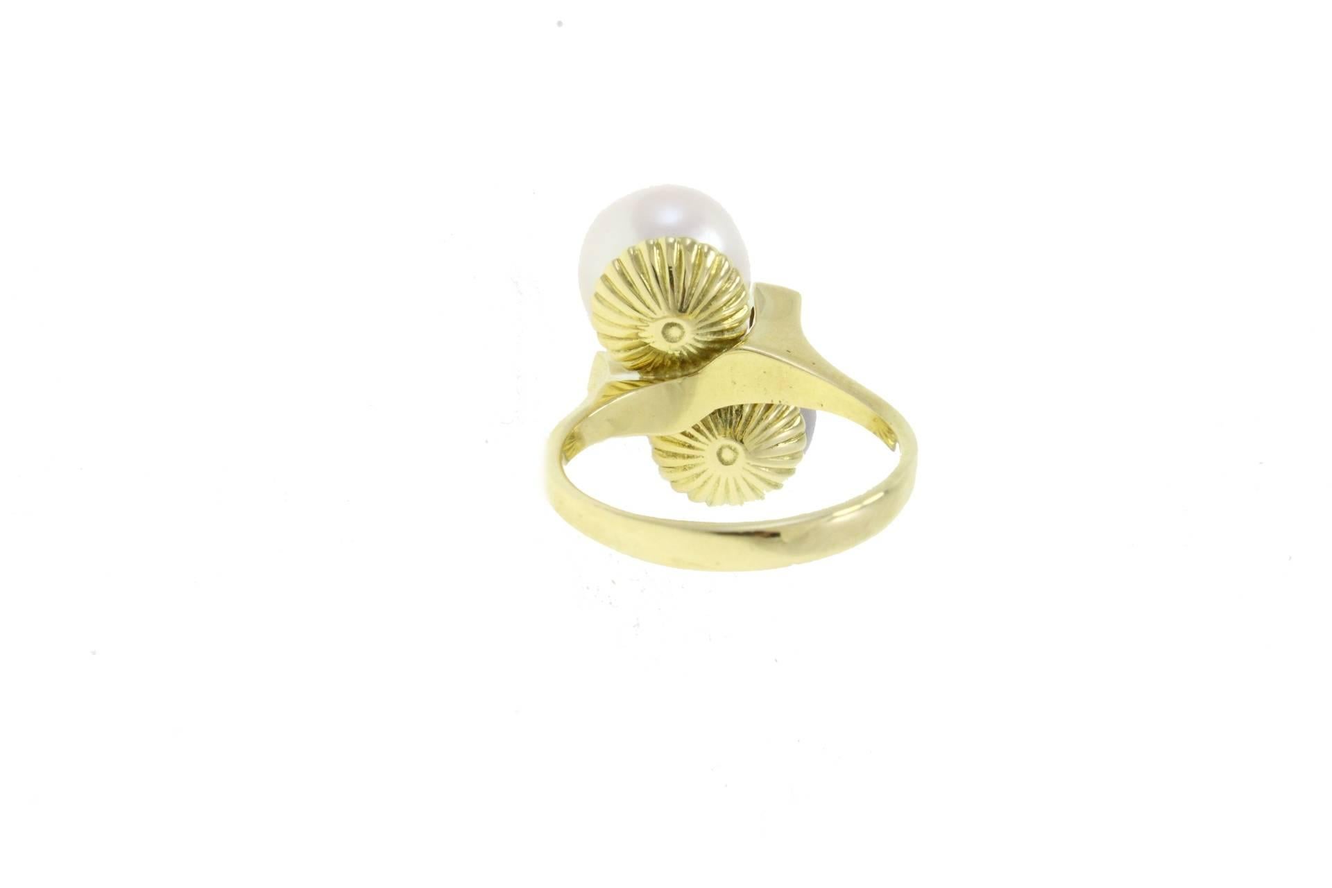 Retro White and Gray Australian Pearl Diamond Gold Ring For Sale