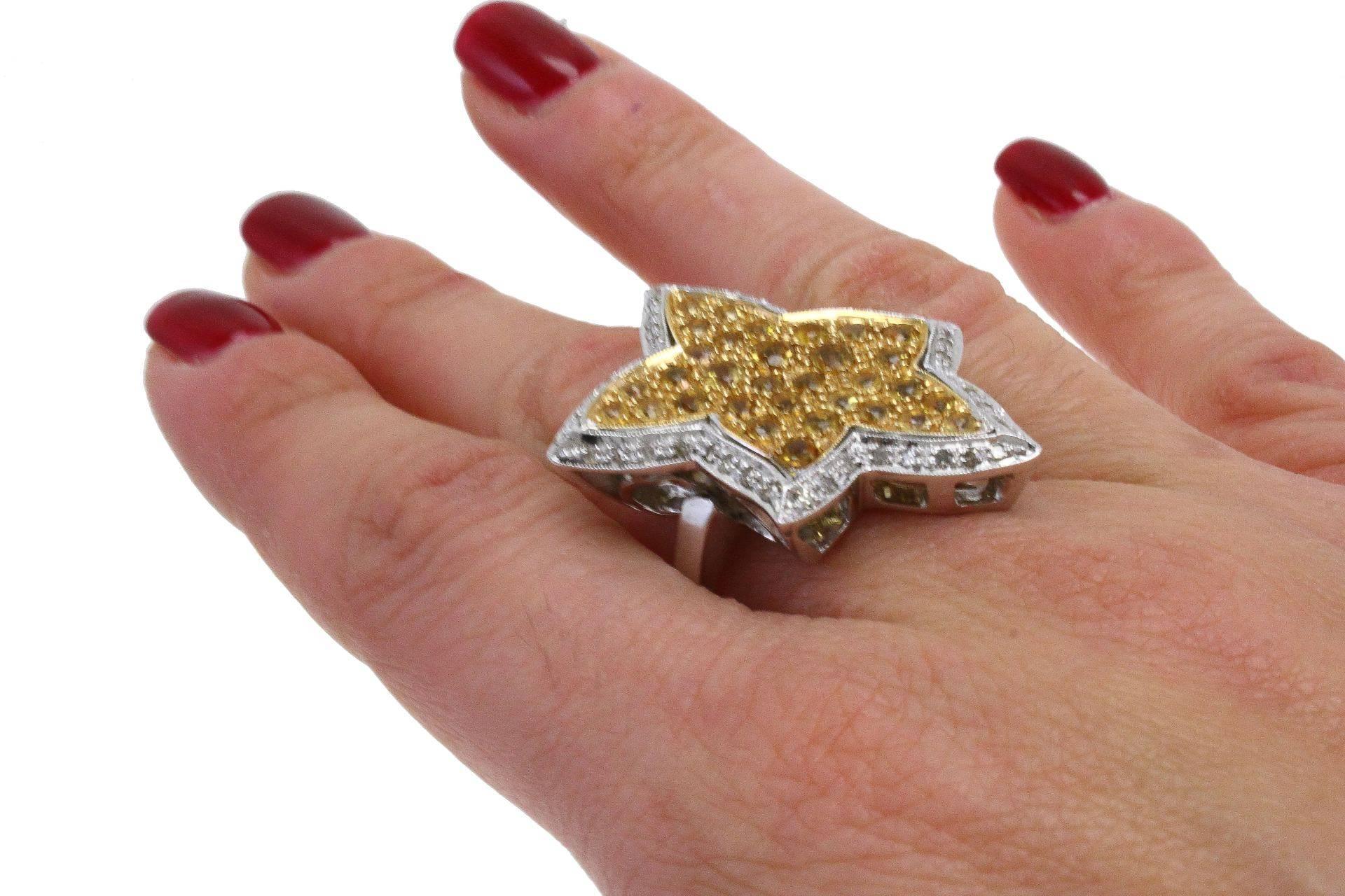  Leaf Topaz Diamond Gold Ring 1