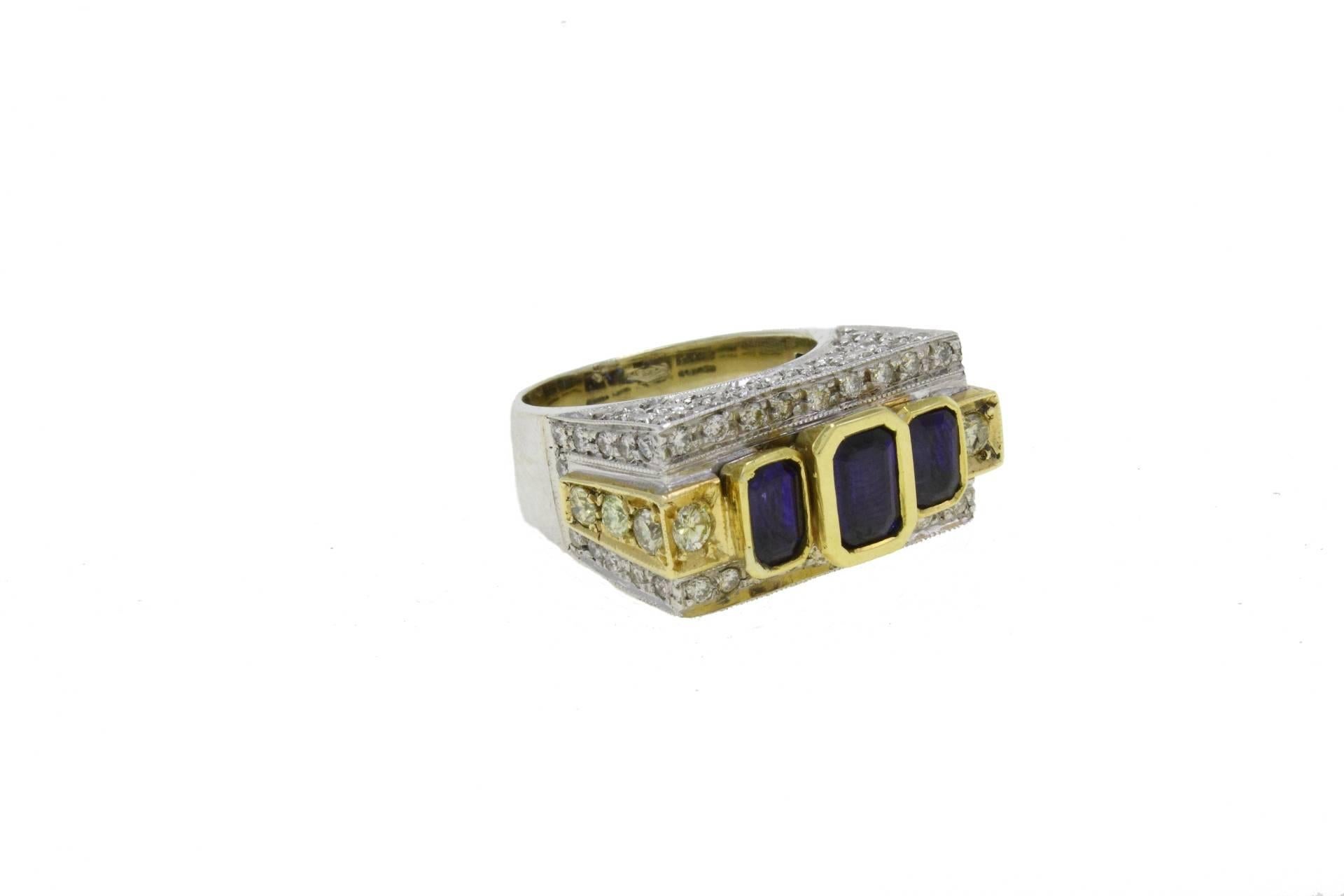 Luise Sapphire Diamond Gold Ring In Good Condition In Marcianise, Marcianise (CE)