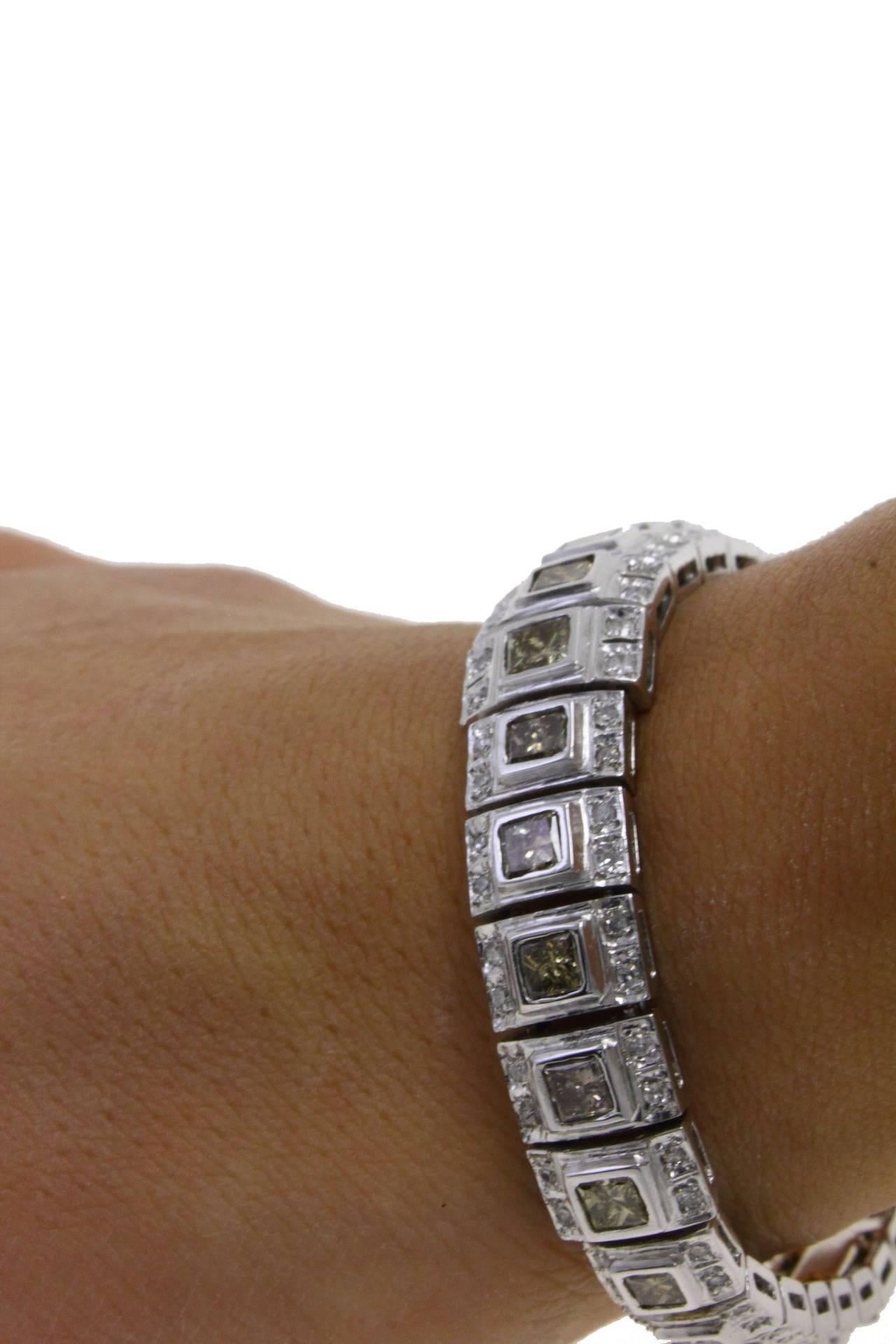  Fancy Brown Diamond and Diamond Gold Retrotennis Bracelet In Good Condition In Marcianise, Marcianise (CE)