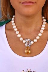 Teardrop Topaz Pearl Gold Necklace