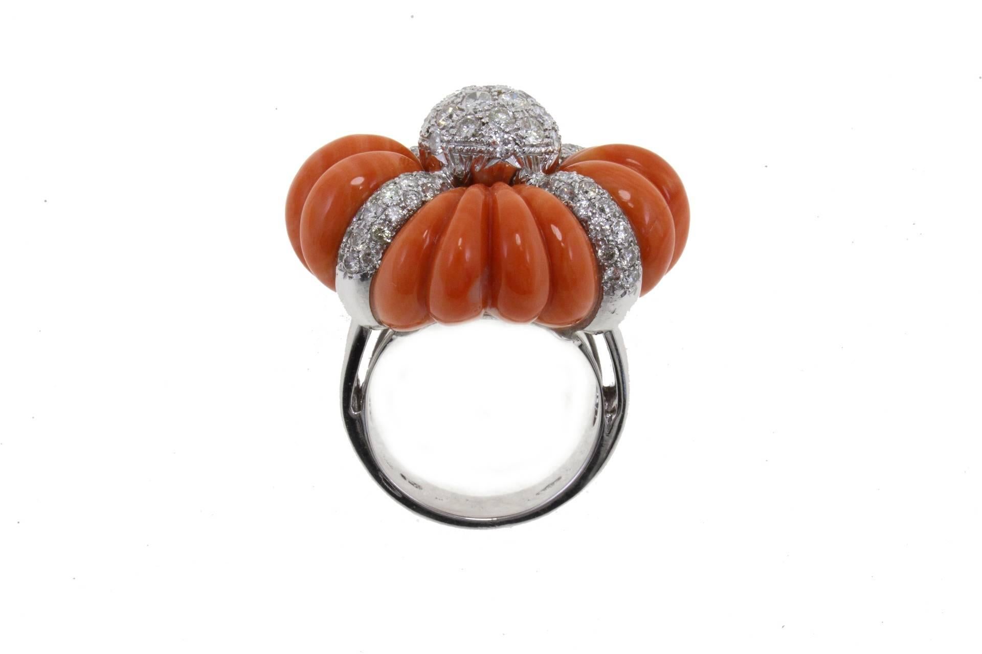 Retro Luise Cinderella Pumpkin Coral Diamond Gold Ring
