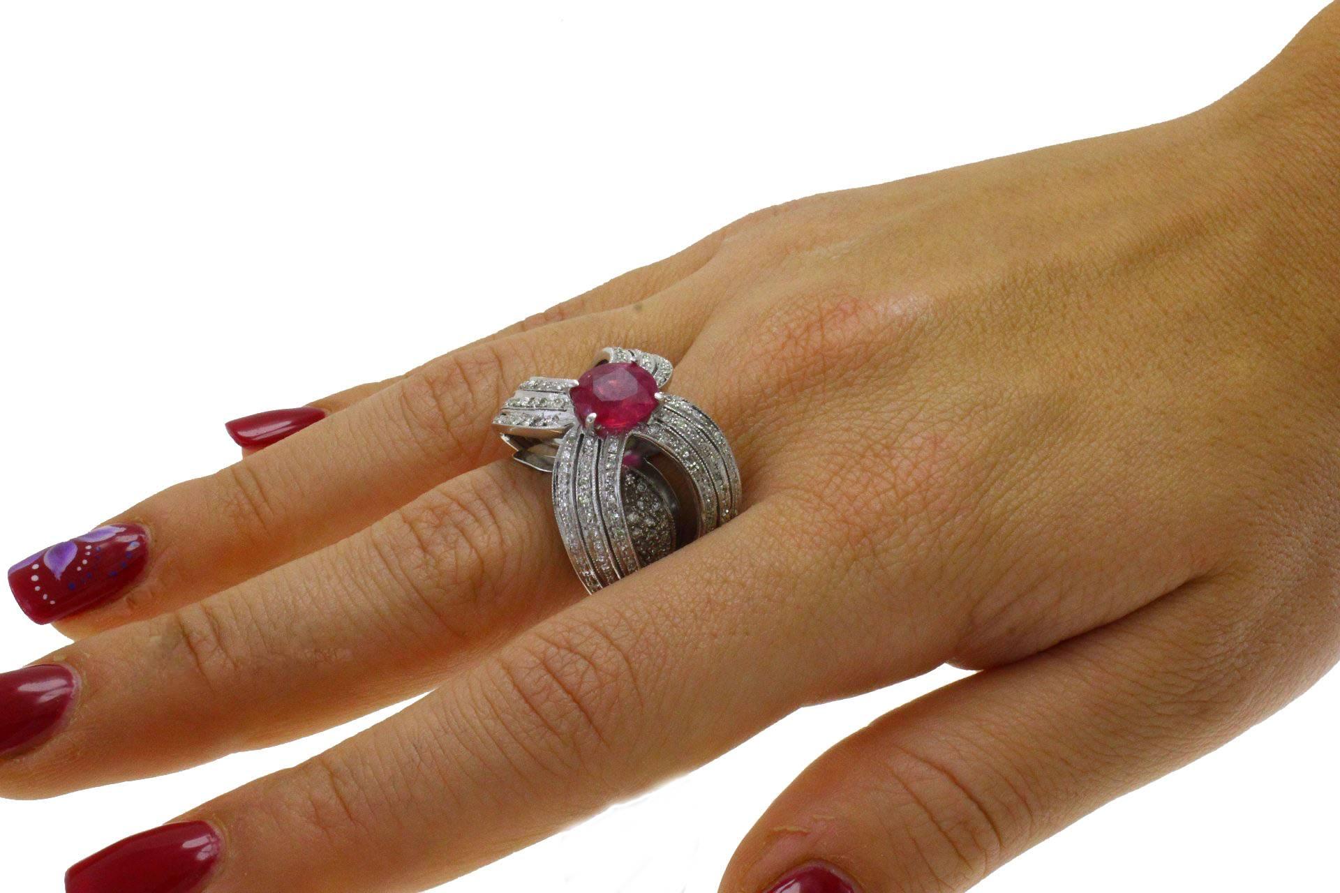 Luise Diamond Ruby Gold Dome Ring 1