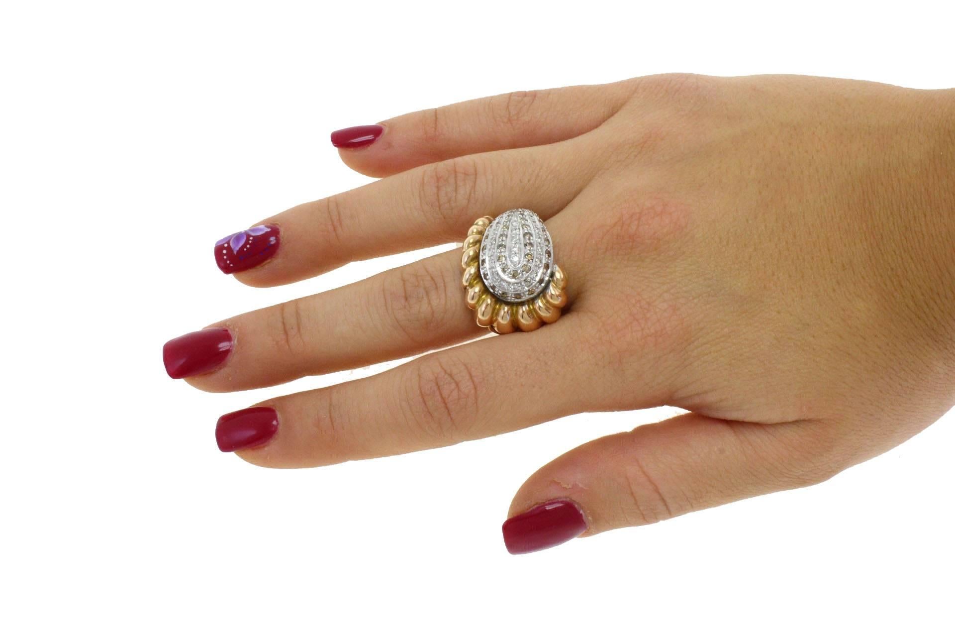 Women's  Cornucopia Fancy Brown and White Diamonds Gold Ring