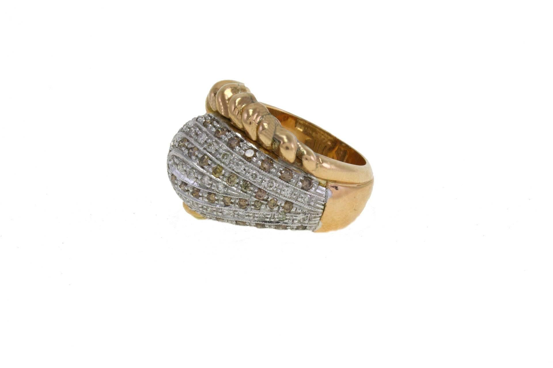 Retro  Cornucopia Fancy Brown and White Diamonds Gold Ring