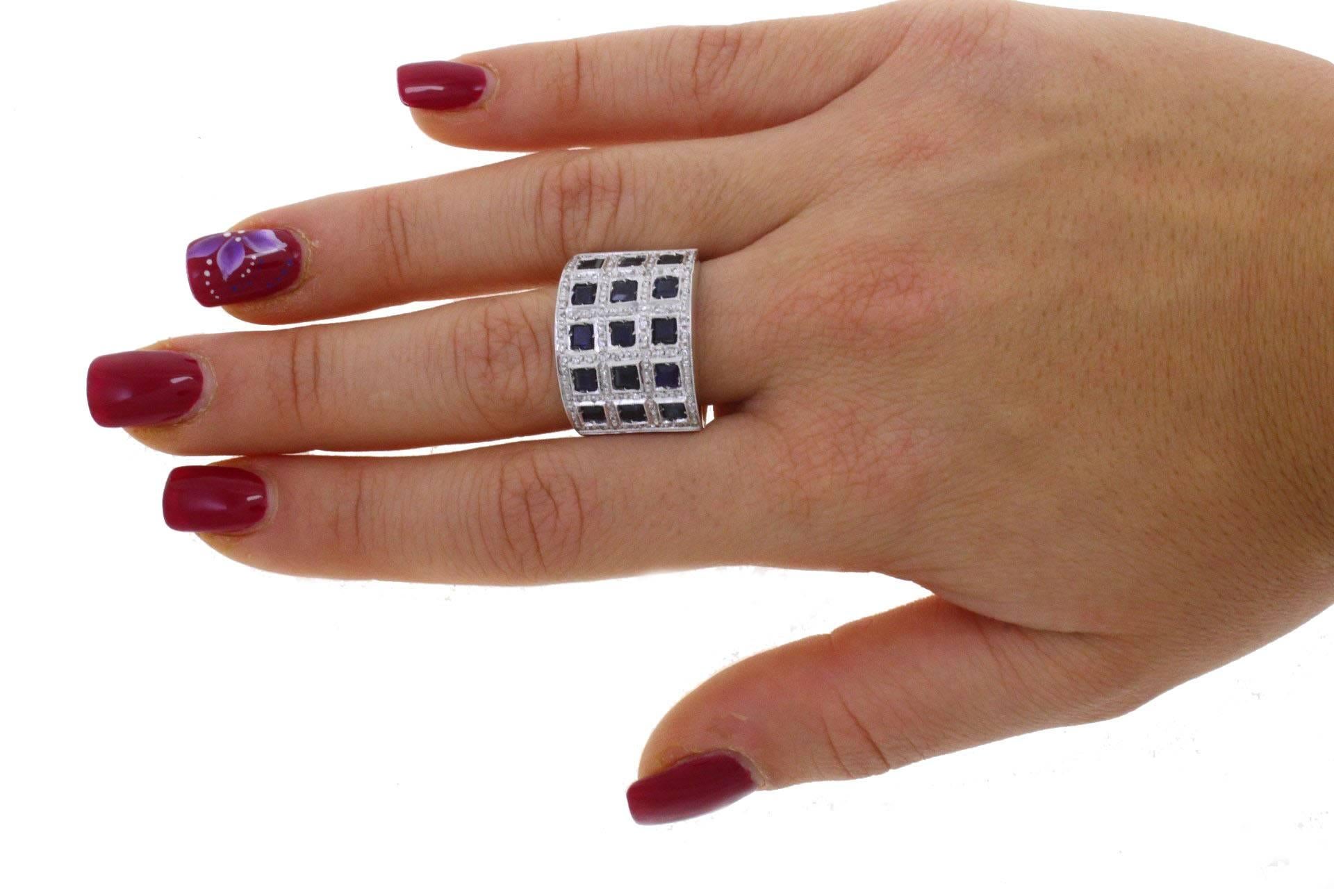 Women's  Diamond Sapphire and White Gold Ring