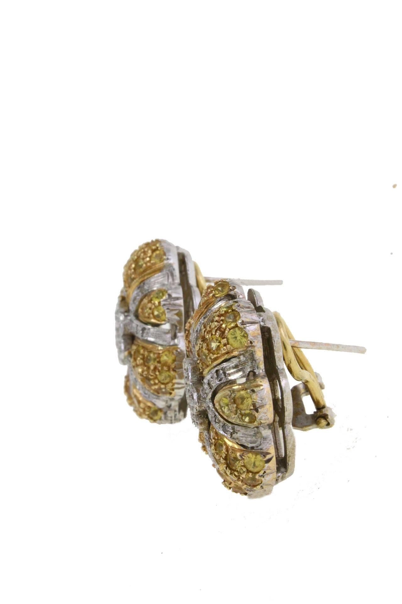 Retro  Diamond yellow sapphires Gold Daisy Earrings