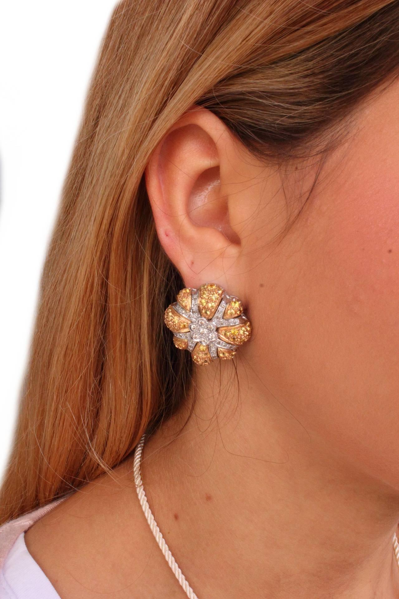 Women's  Diamond yellow sapphires Gold Daisy Earrings