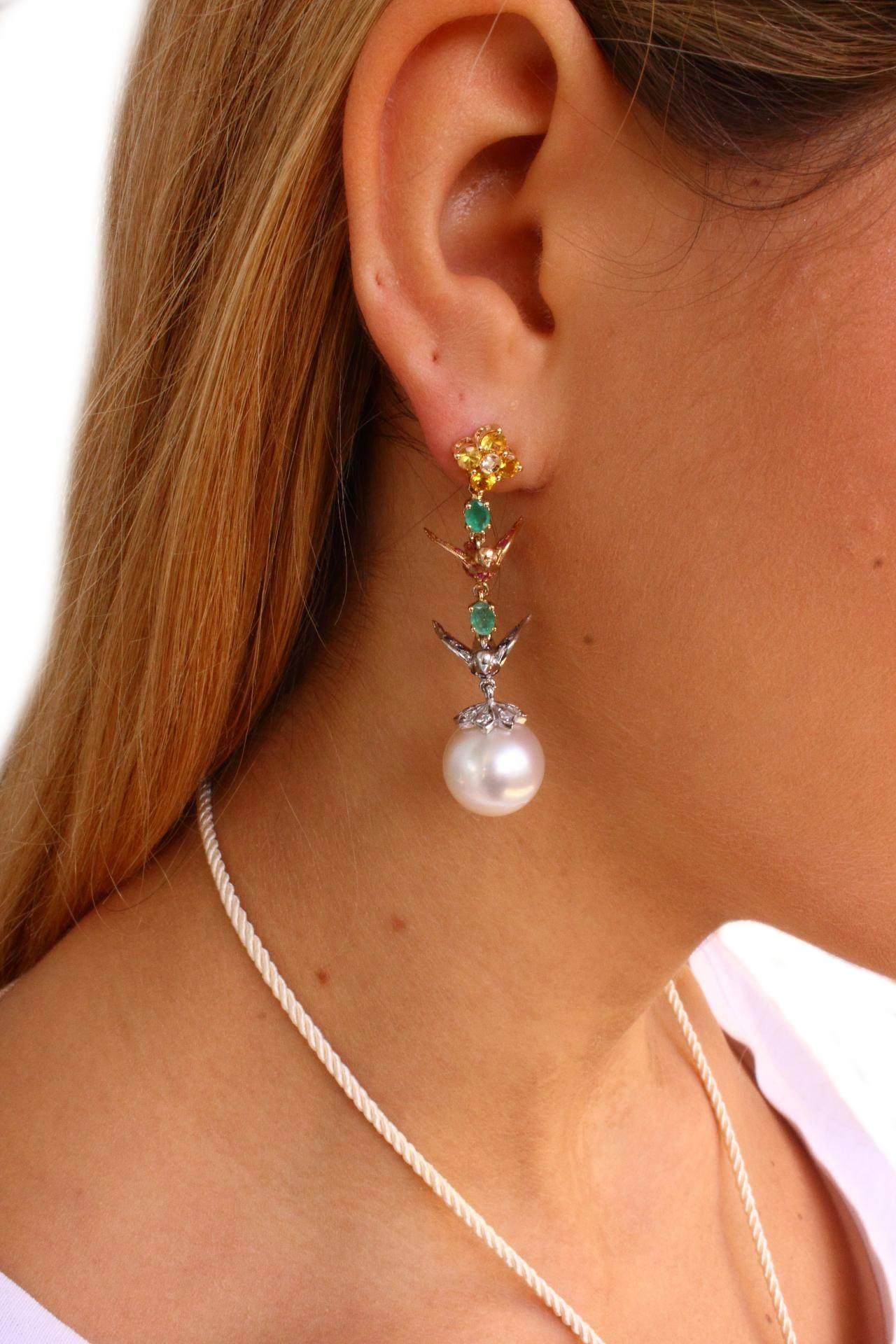 Retro Luise Diaond Sapphire Pearl Spring Earrings