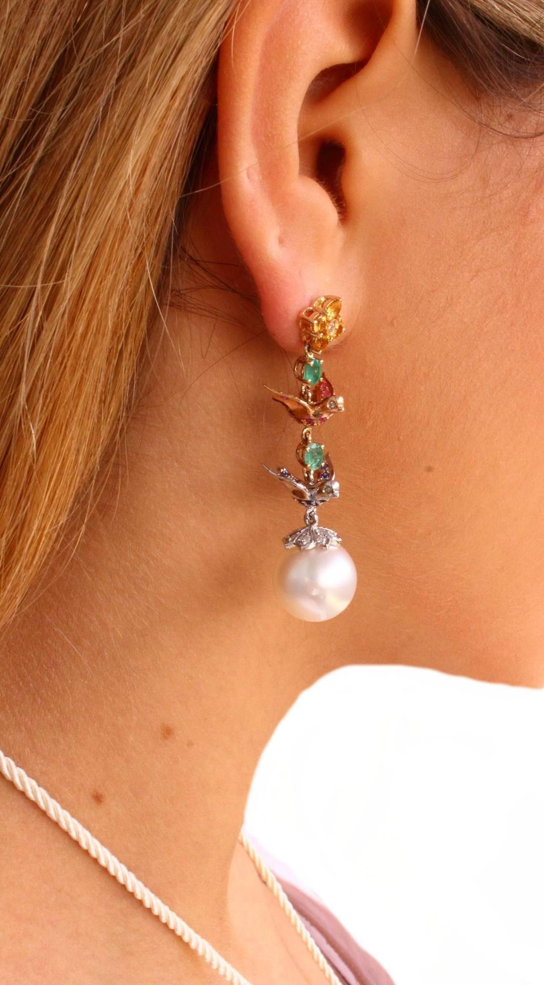 Women's Luise Diaond Sapphire Pearl Spring Earrings
