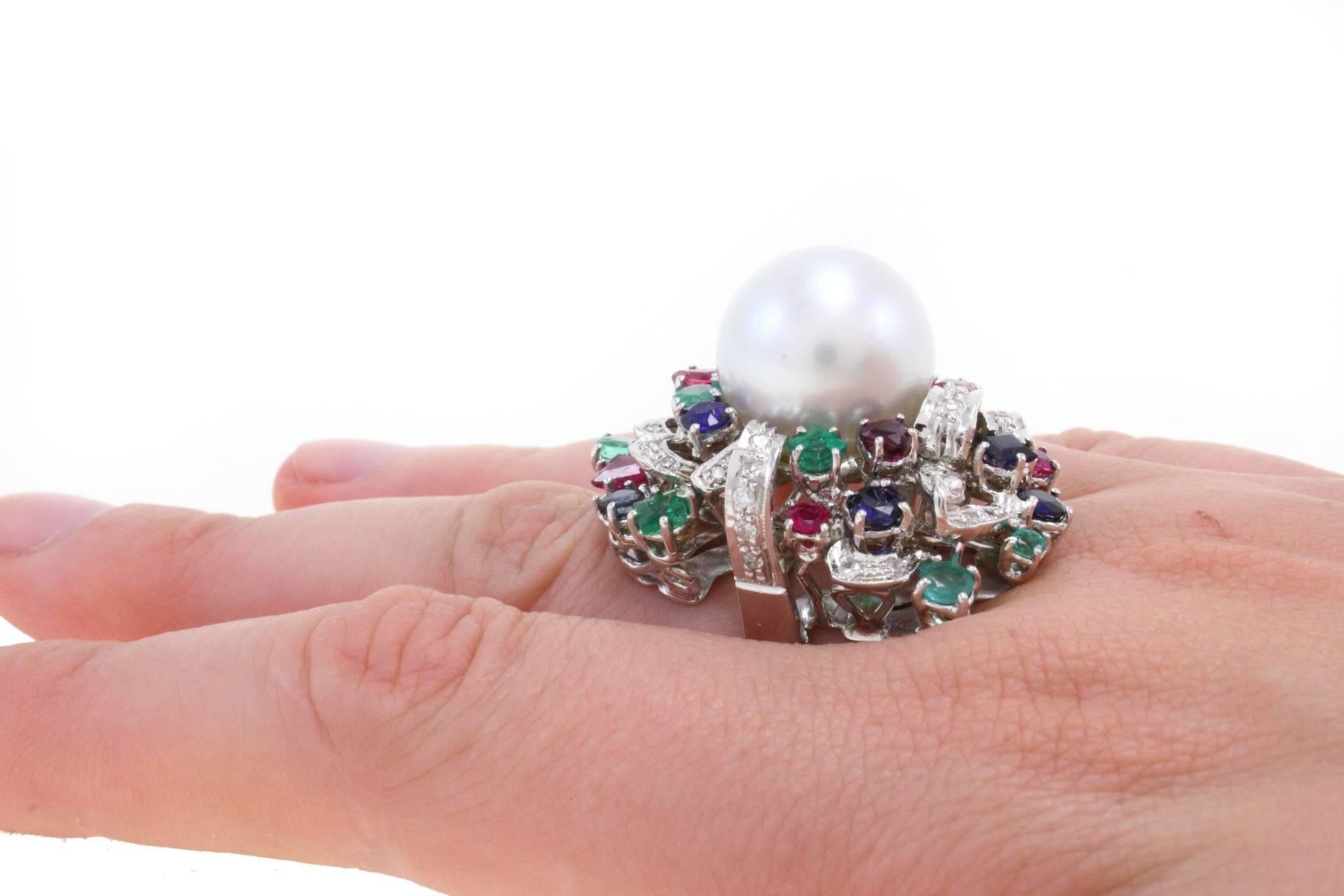 Women's Luise Australian Pearl Emerald Ruby Sapphire Diamond Gold Ring