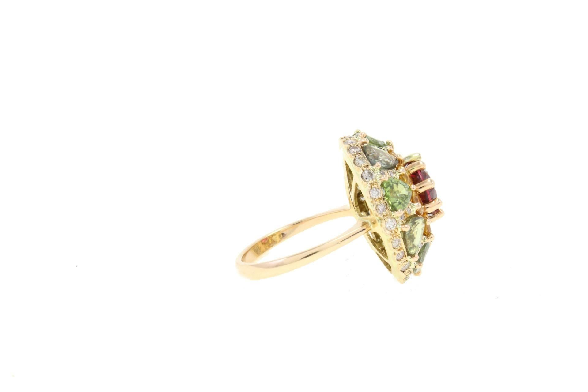 Retro Tourmaline Sapphire Diamond Rose Gold Ring For Sale
