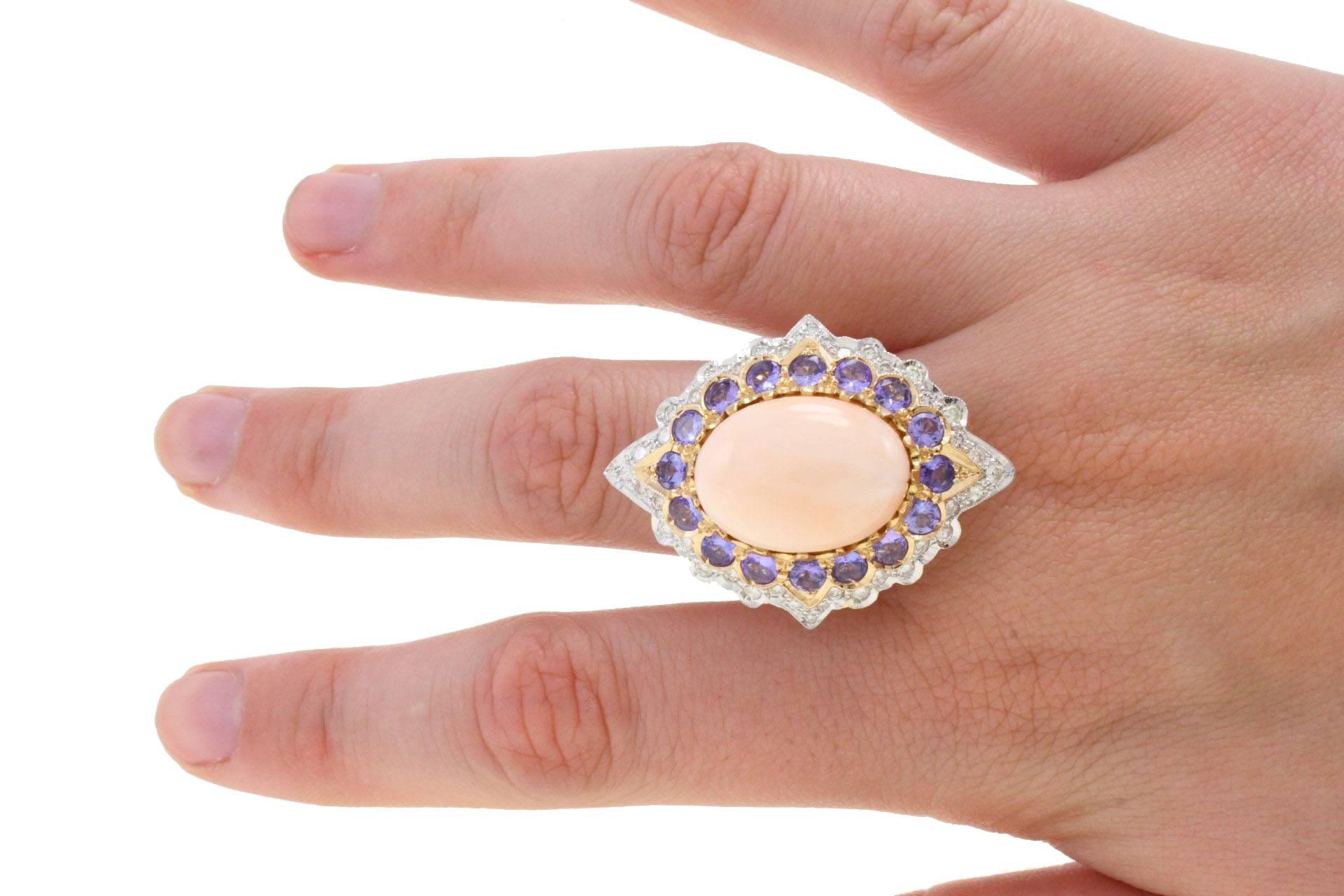 Women's Luise Diamond Coral Tourmaline Gold Ring