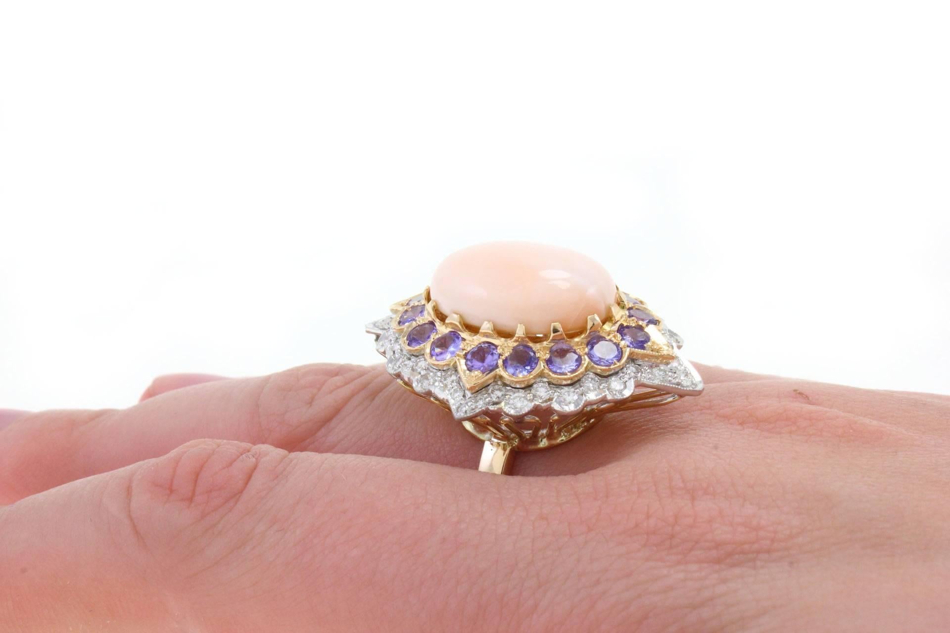 Luise Diamond Coral Tourmaline Gold Ring 1