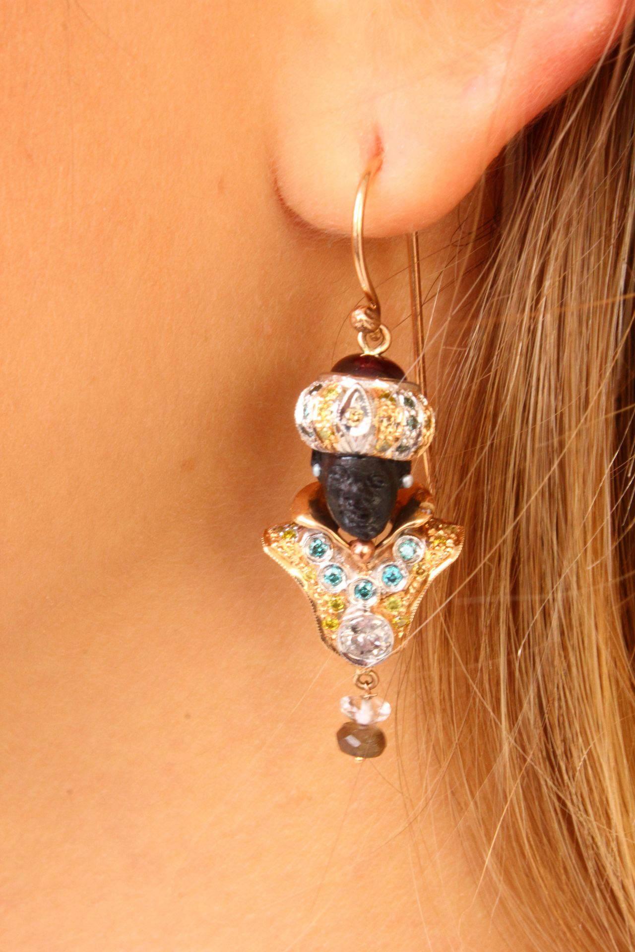 Luise Ruby Ebony  Diamond Sapphire Emerald Pearl  Moretti Earrings In Good Condition In Marcianise, Marcianise (CE)