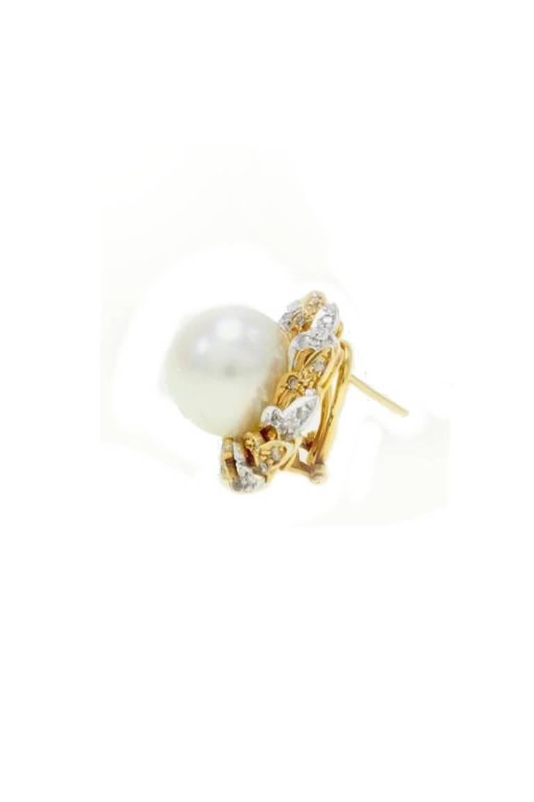 Pearl Heart and Diamond Gold Earrings In Good Condition In Marcianise, Marcianise (CE)