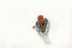 Fancy Diamond Italian Coral Gold Rooster Ring