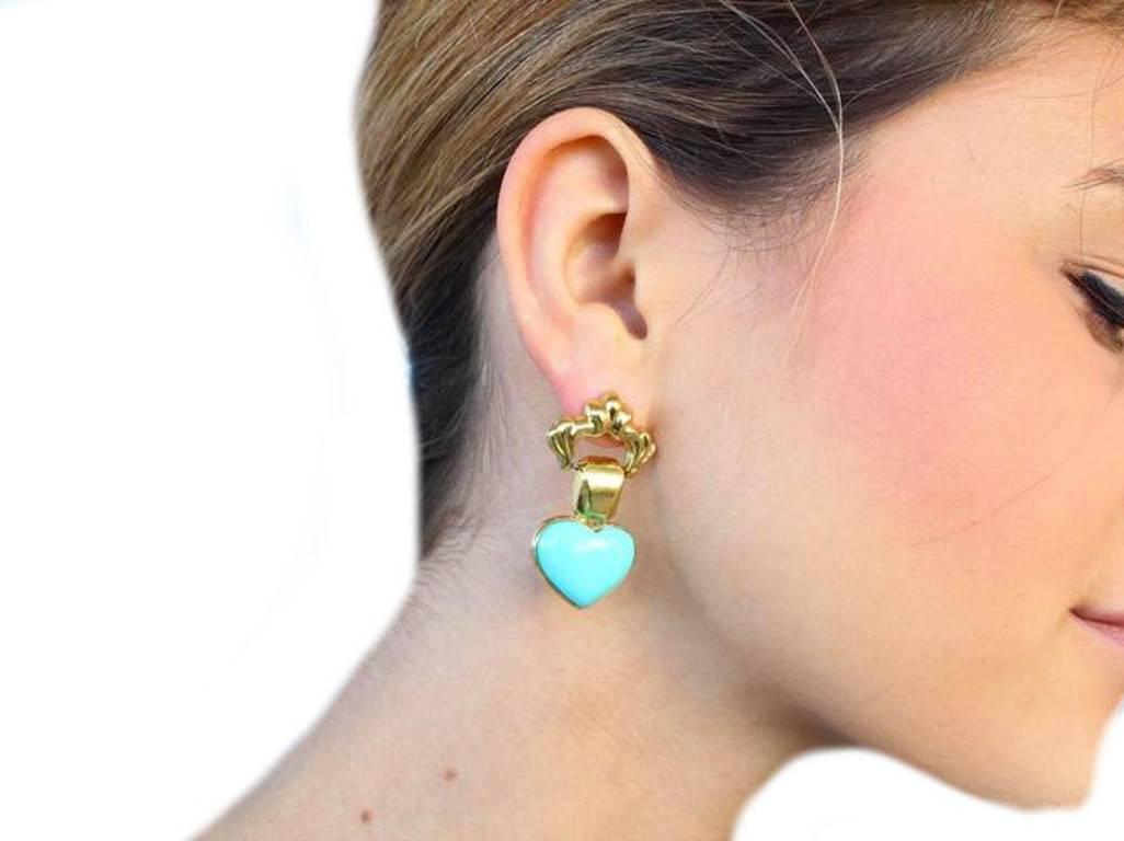 Women's Turquoise18 kt Gold Heart Earrings
