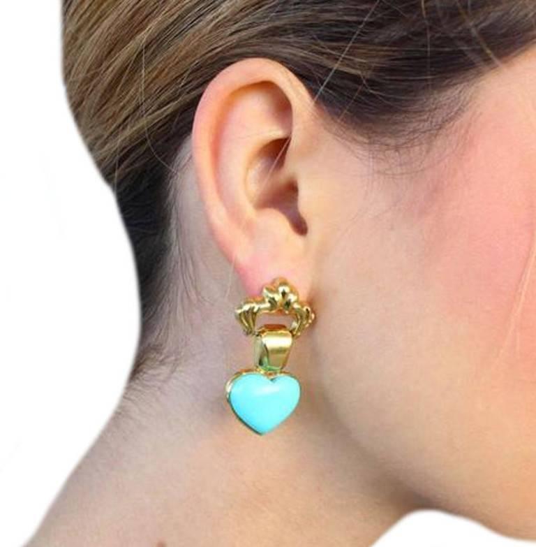 Turquoise18 kt Gold Heart Earrings 1