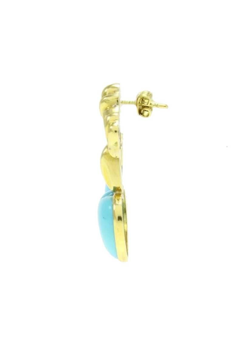 Turquoise18 kt Gold Heart Earrings In Good Condition In Marcianise, Marcianise (CE)