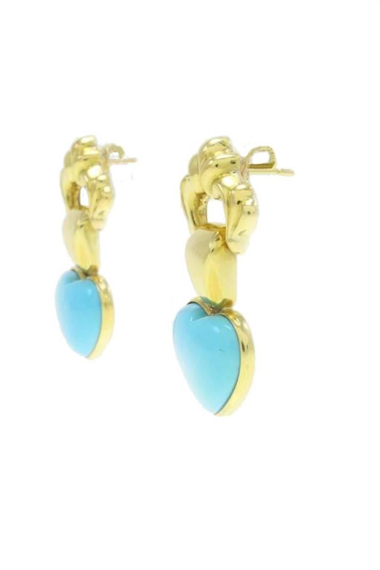 Retro Turquoise18 kt Gold Heart Earrings