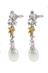 Pearl Teardrop Blue Diamond Drop Gold Earrings