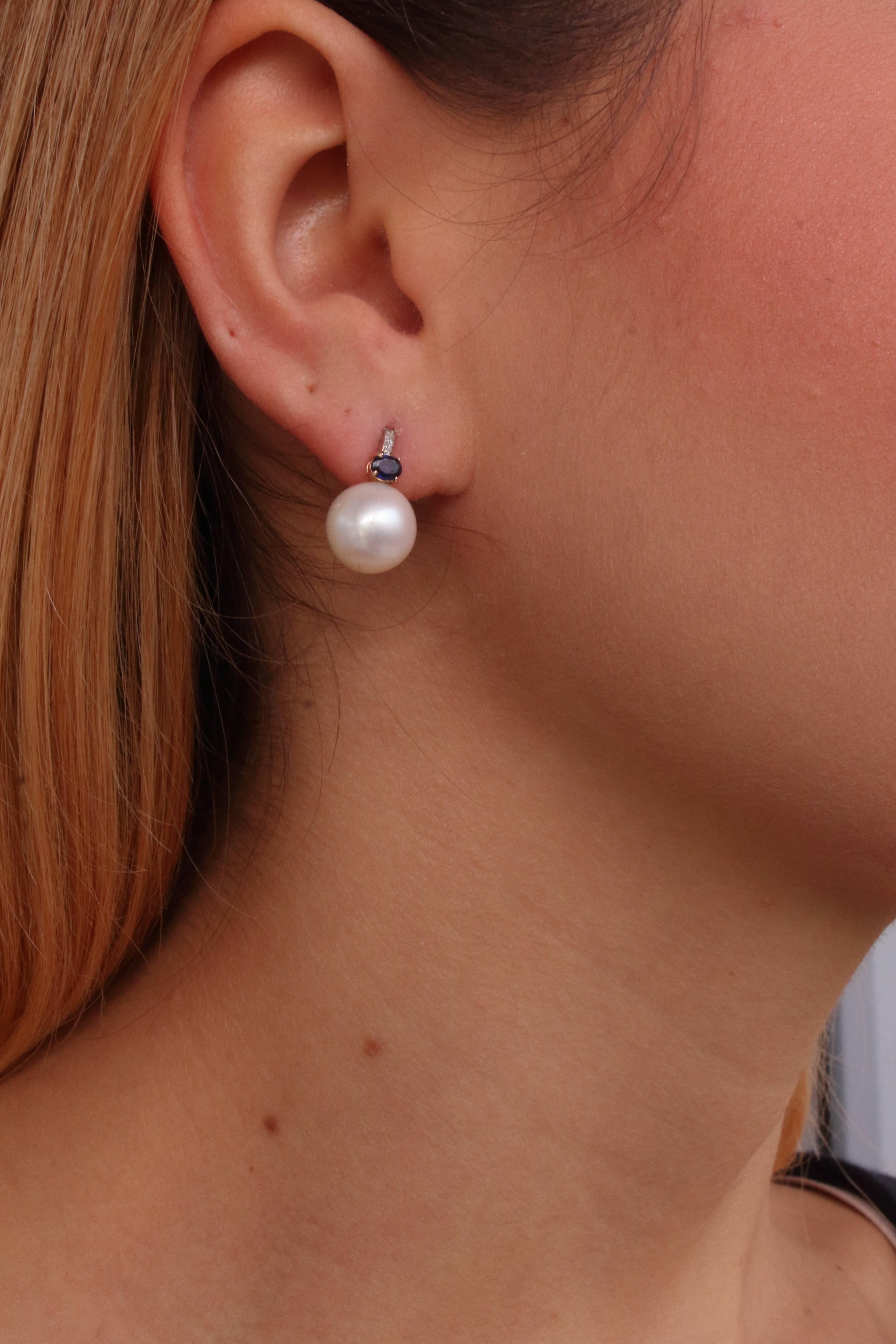 Retro Luise Diamond Sapphire Pearl Earrings 