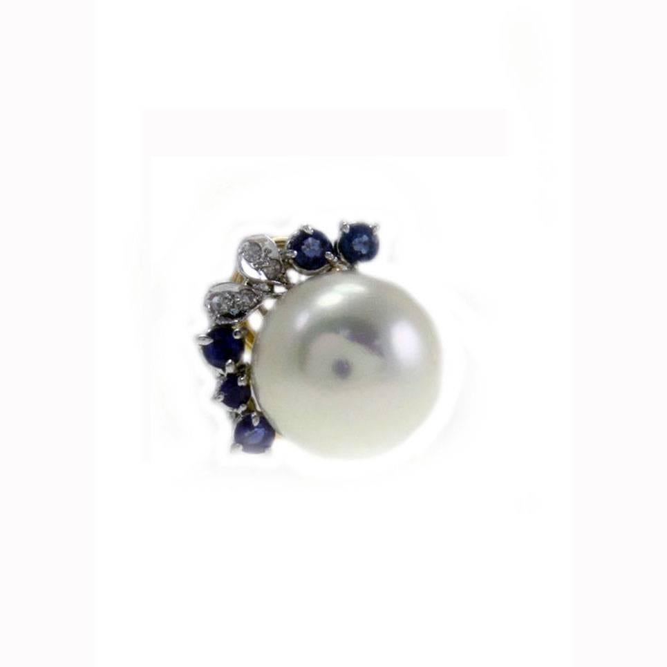 Retro Sapphire Diamond Pearl Gold Earrings