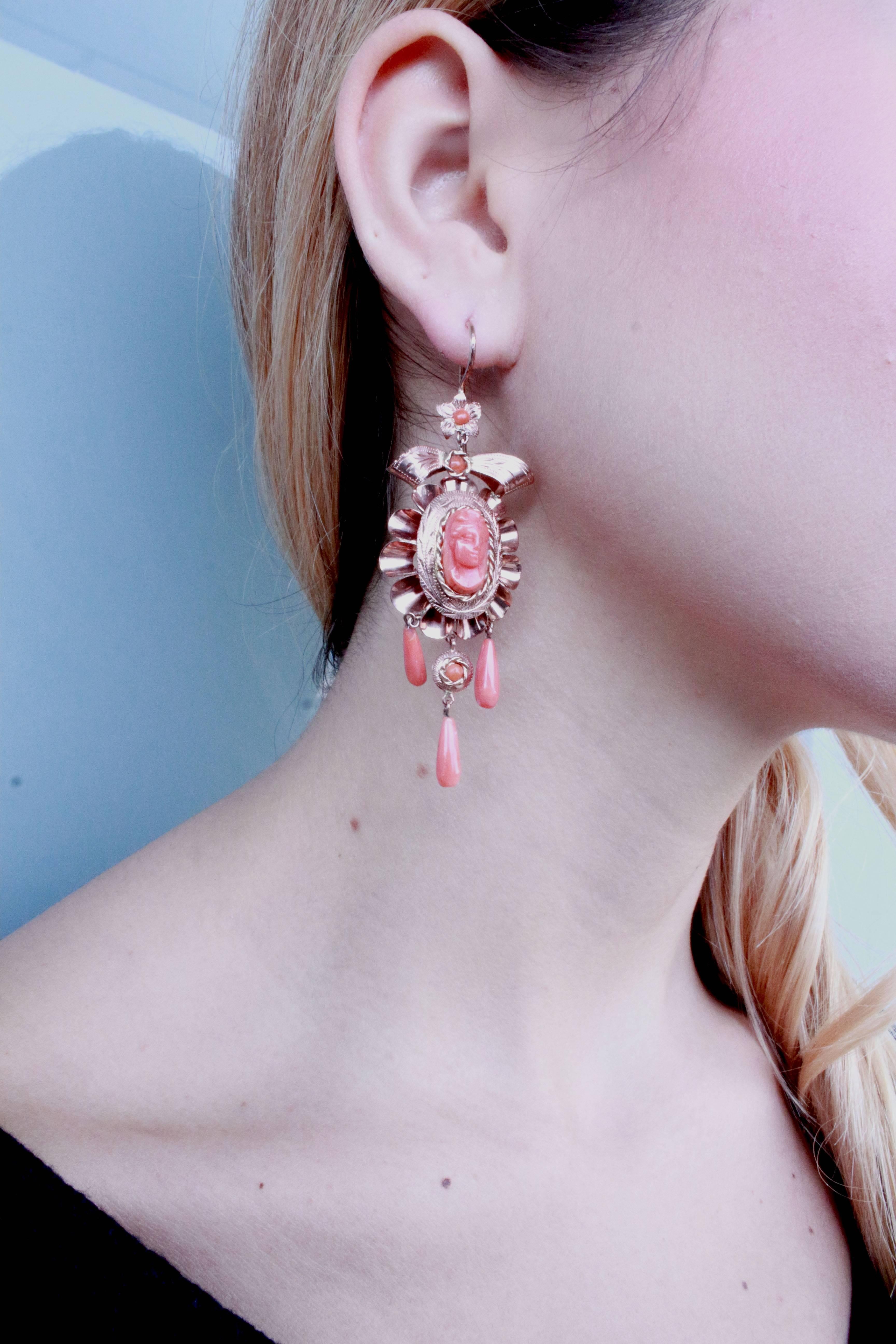 Luise Cameo Coral Earring In Good Condition In Marcianise, Marcianise (CE)