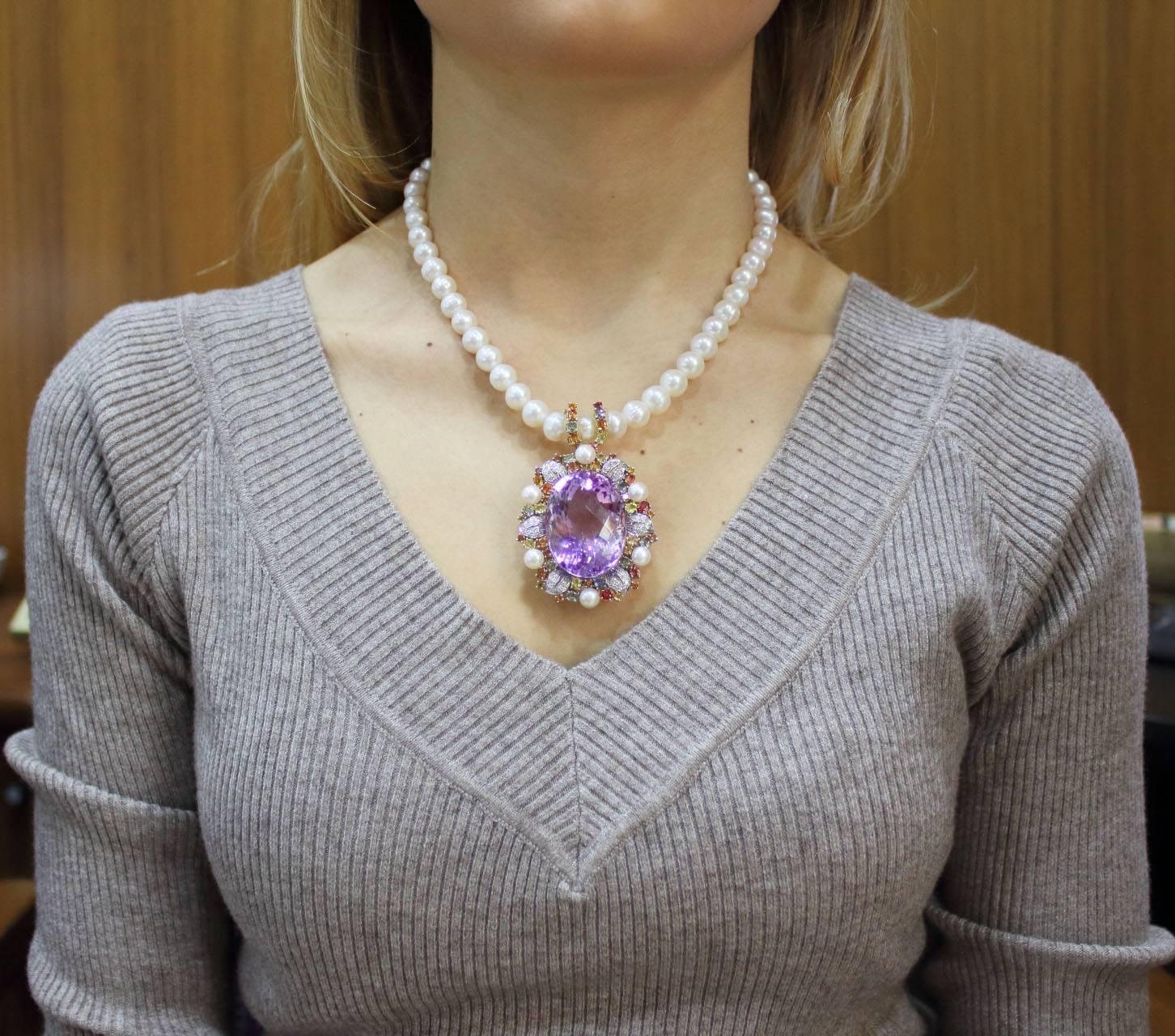 Retro Luise Amesthyst Diamond Sapphire pearl Beaded Necklace