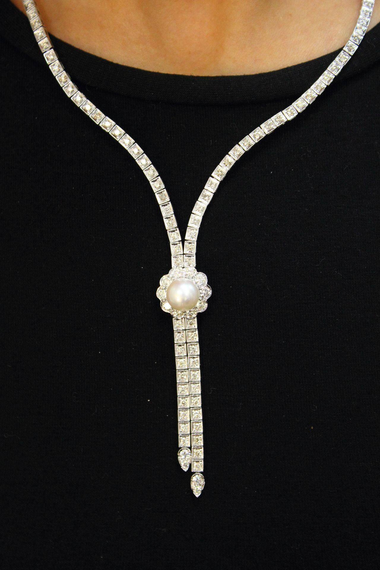 Diamond Pearl Gold Necklace In Good Condition In Marcianise, Marcianise (CE)