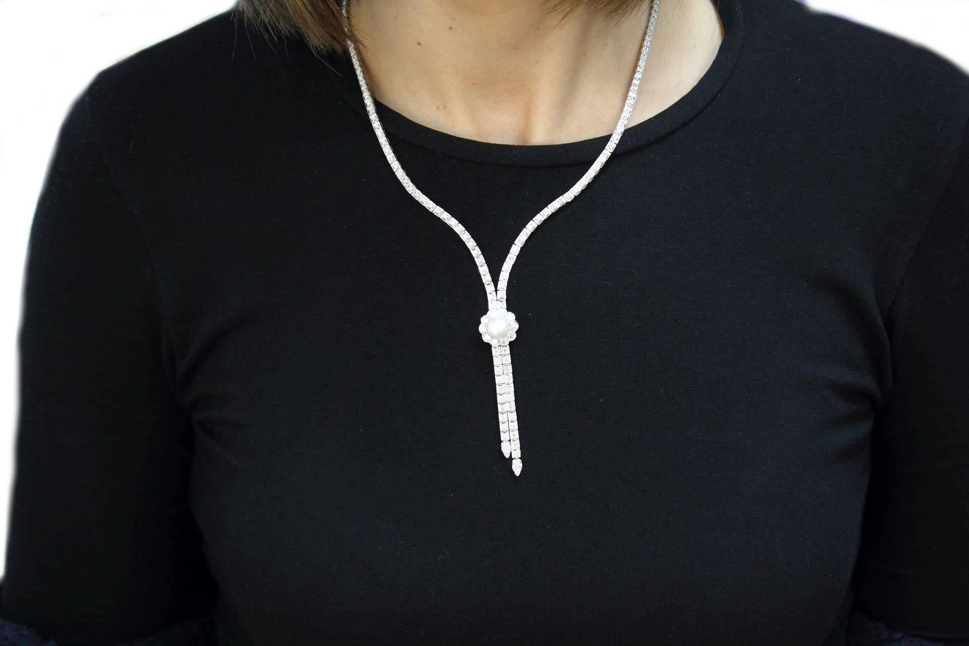 Women's Diamond Pearl Gold Necklace