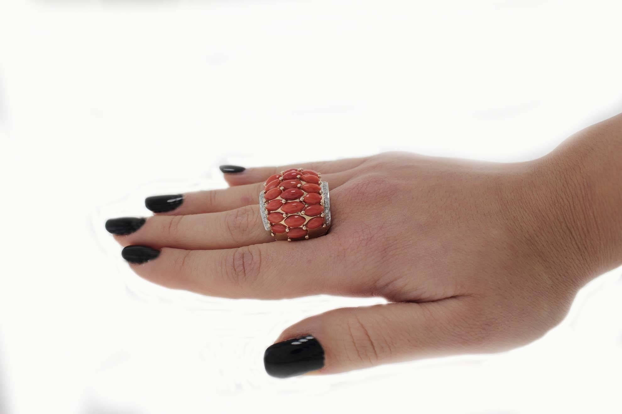 Women's Luise Coral Diamond Gold Dome Ring