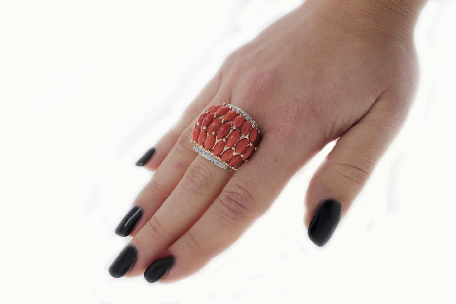 Luise Coral Diamond Gold Dome Ring 1