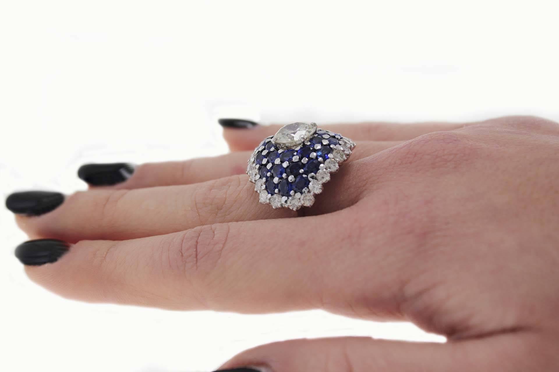 Sapphire Diamond Gold Dome Ring 2