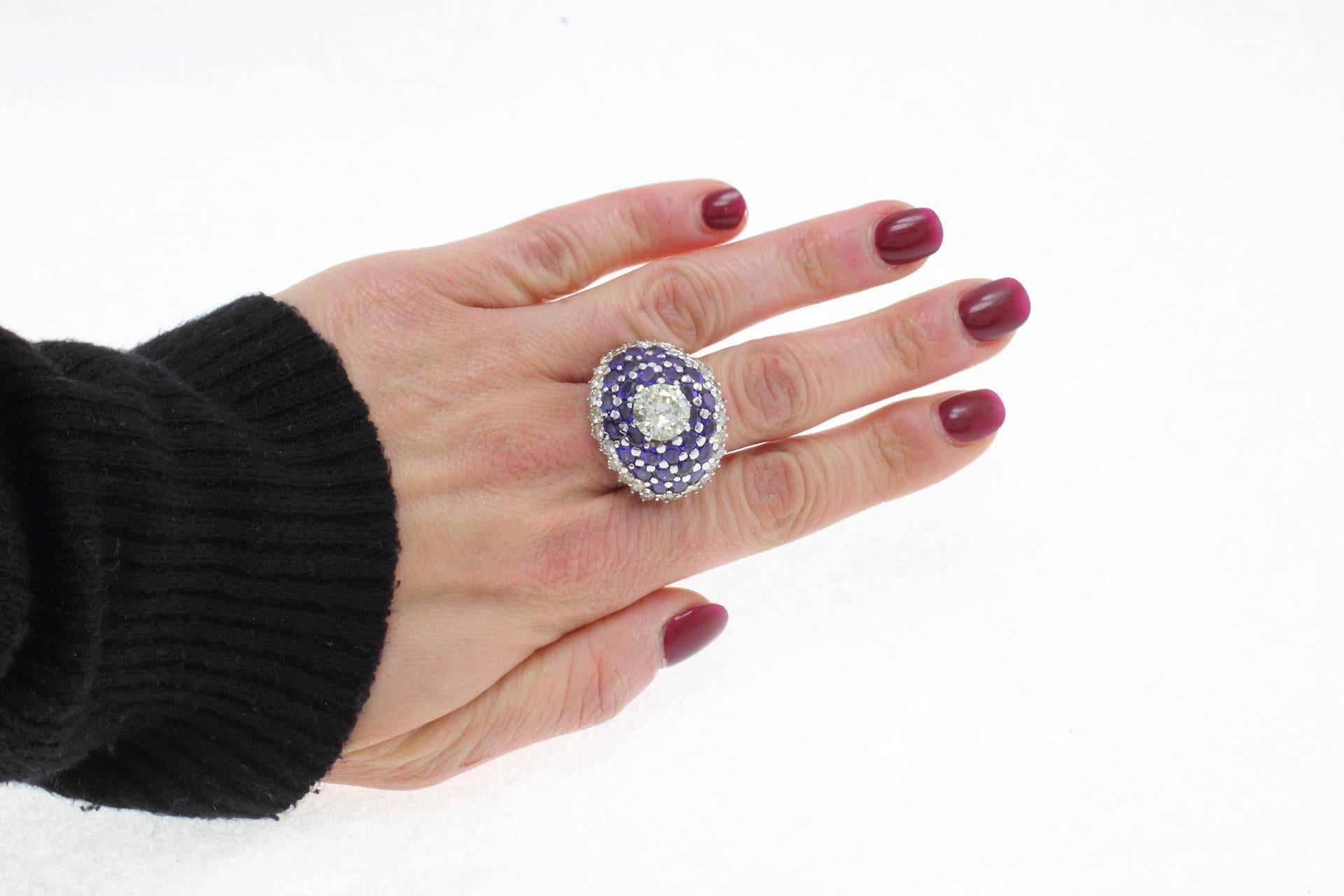 Sapphire Diamond Gold Dome Ring 5