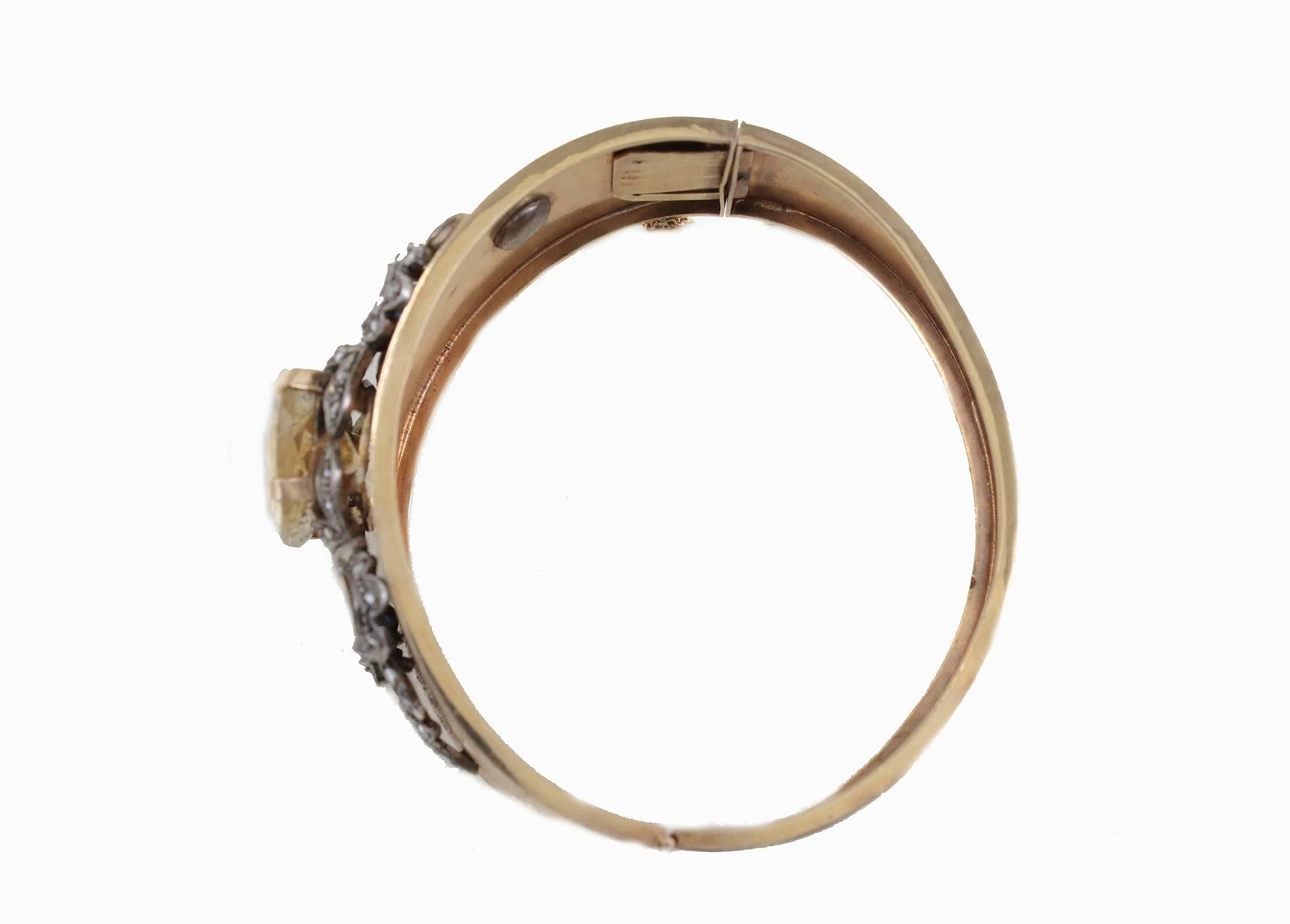 Taille mixte Bracelet manchette en or et argent Topaze Saphir Diamant en vente