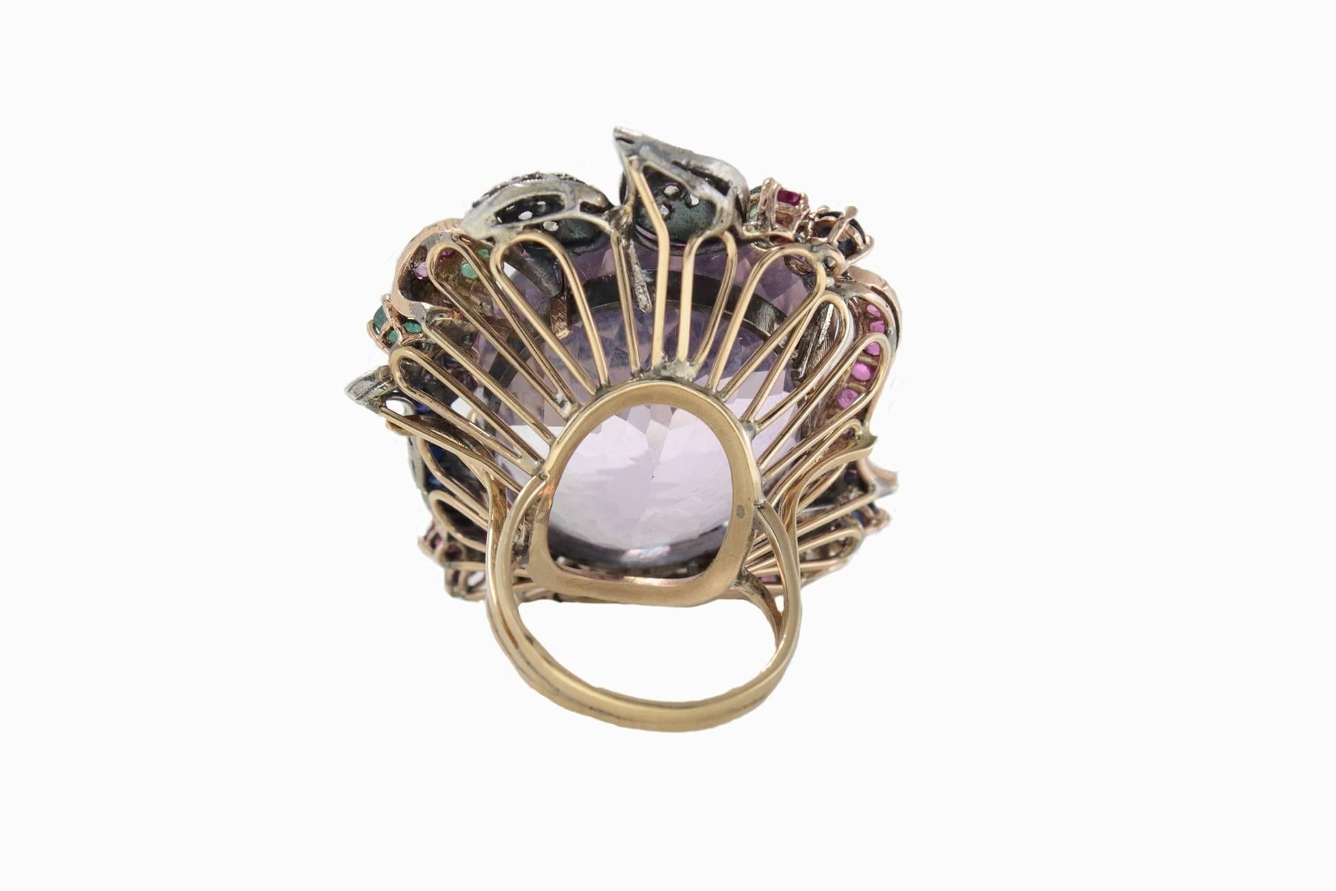 Retro 16.90 Carat Purple Topaz Sapphire Emerald Ruby Diamond Silver Gold Ring
