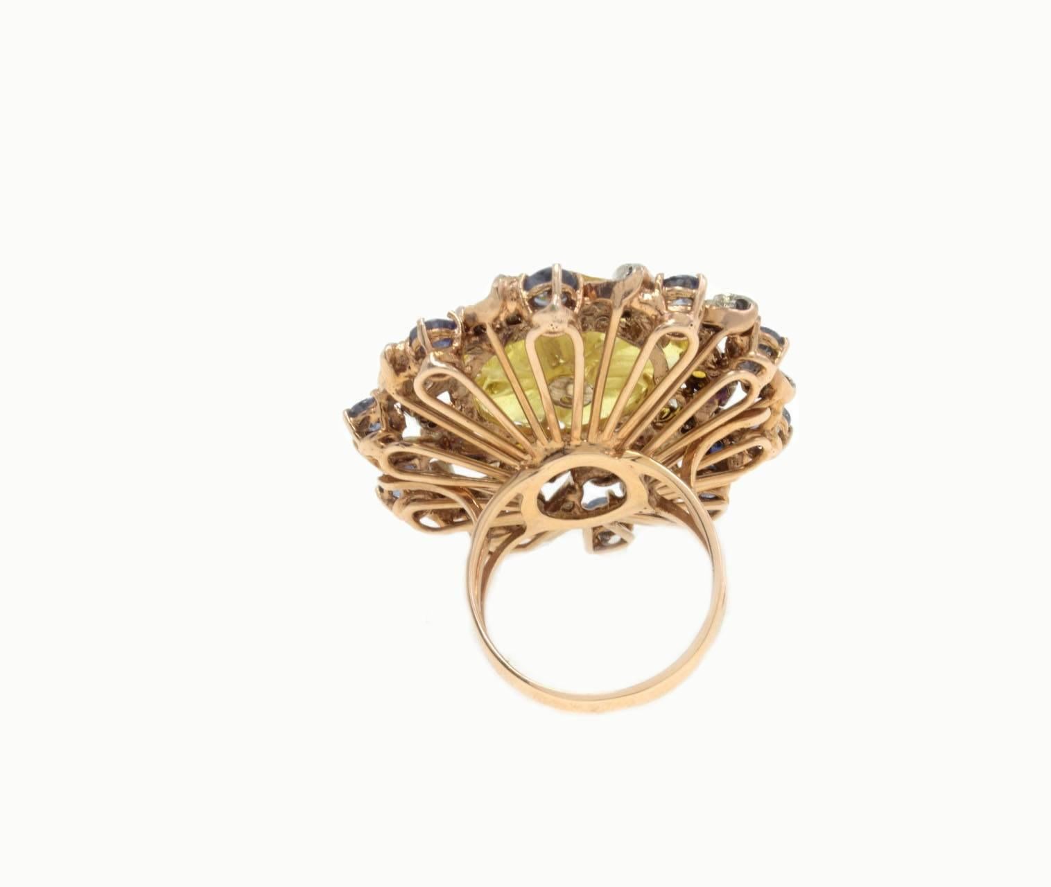 Zafiro Topacio Cuarzo Diamante Plata Oro Anillo Margarita Corte mixto en venta