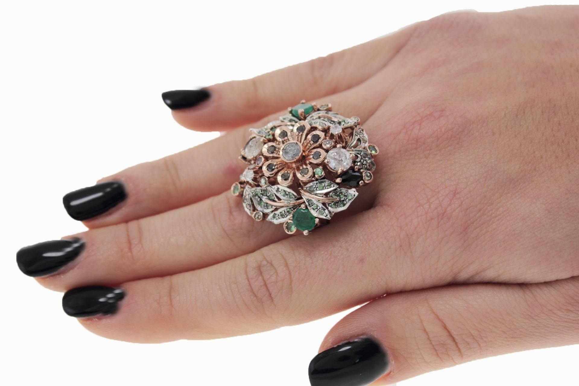 Luise Black & White Diamond Emerald Ring In Good Condition In Marcianise, Marcianise (CE)