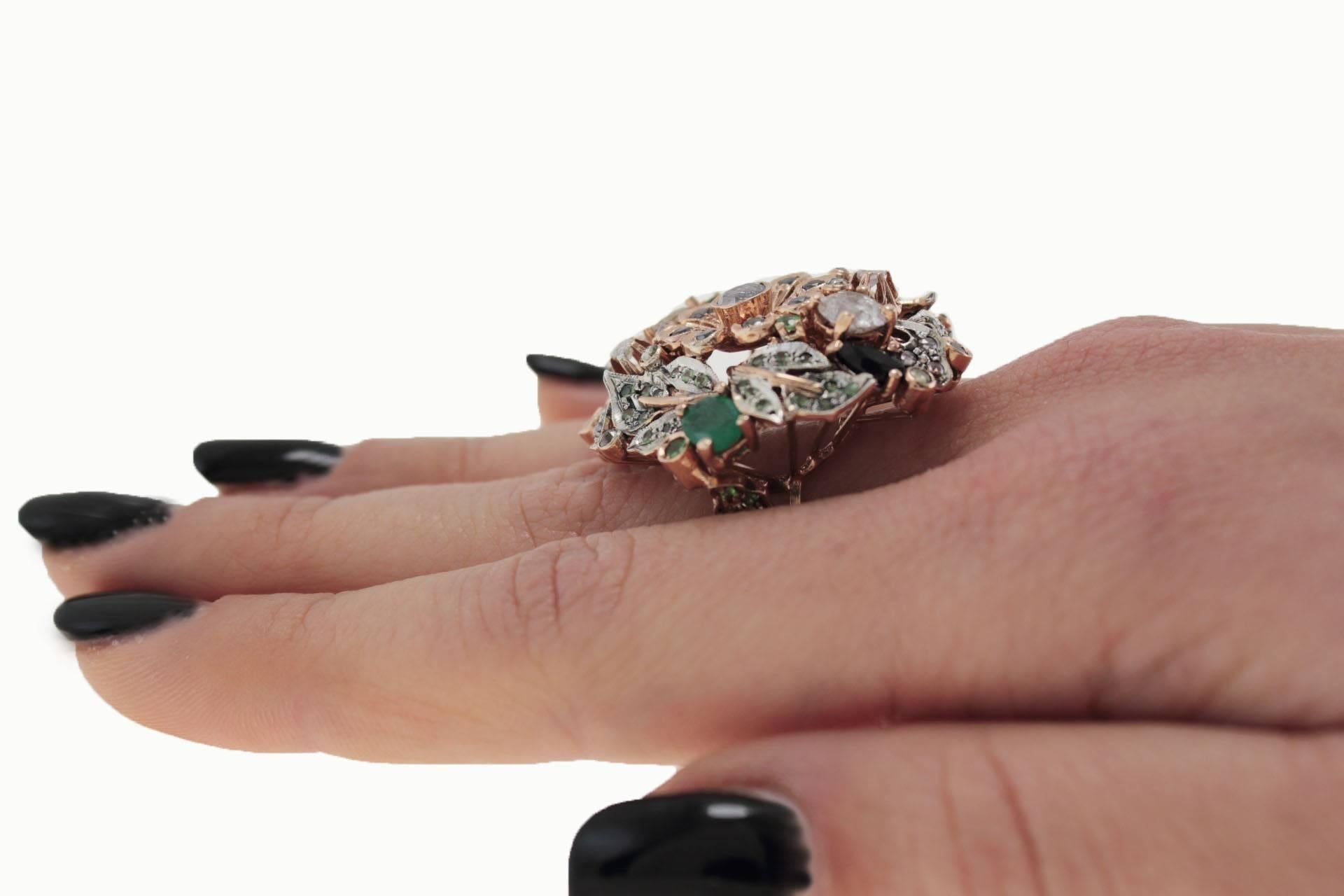 Women's Luise Black & White Diamond Emerald Ring
