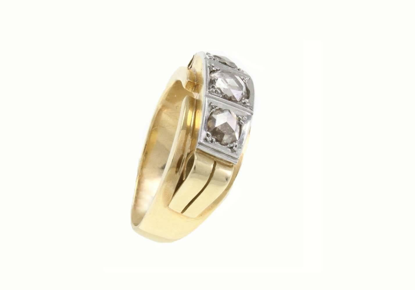 shipping policy: 
No additional costs will be added to this order.
Shipping costs will be totally covered by the seller (customs duties included). 

Magnificent '50 ring in 18Kt yellow gold composed of 3 diamonds ct 2,10 that make this exquisite