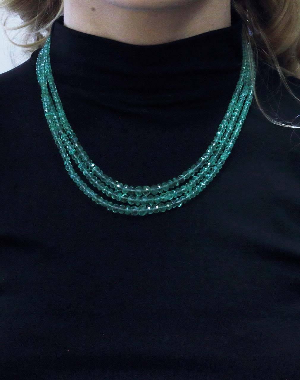 Retro Multi Strands High Quality  Emeralds Choker Gold Necklace For Sale