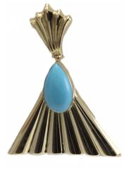 Turquoise Gold Dangle Fan Earrings