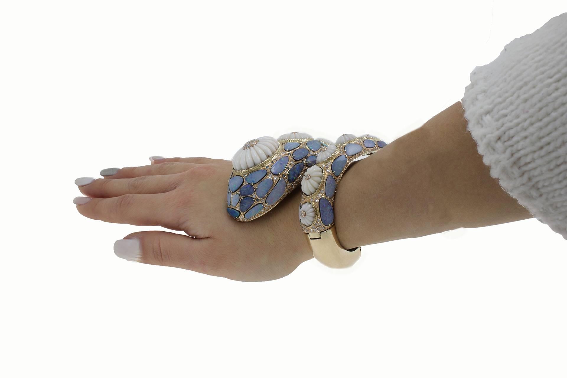 Opal Coral Diamond Gold Snake Bracelet 1