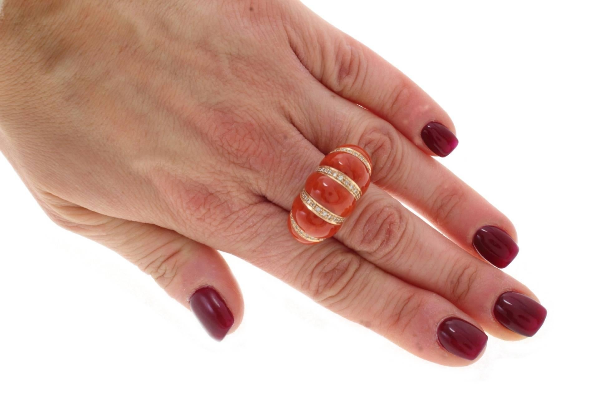 Mixed Cut Coral Diamonds Gold Ring