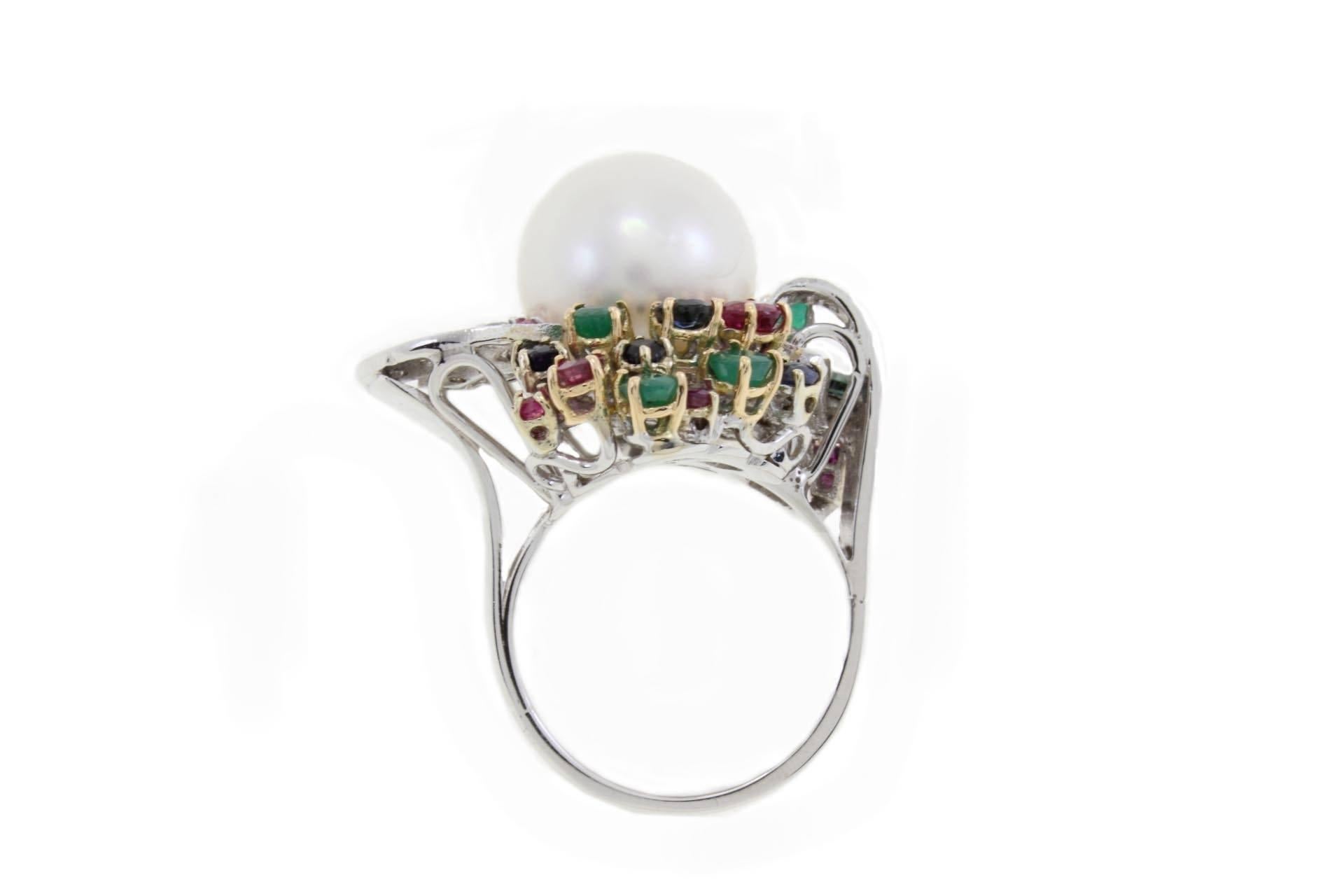 Multi-Colored Australian Pearl Two-Color Gold Ring In Good Condition In Marcianise, Marcianise (CE)