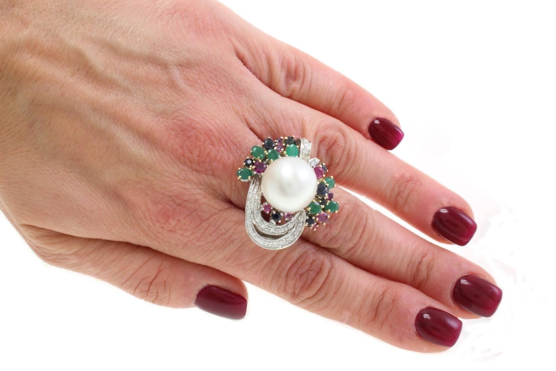 Multi-Colored Australian Pearl Two-Color Gold Ring 1