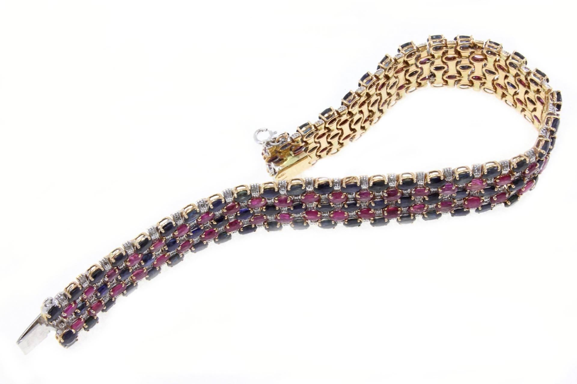 Modern 30.29 Carat Sapphire Ruby and 2.36 Carat Diamond Gold Bracelet