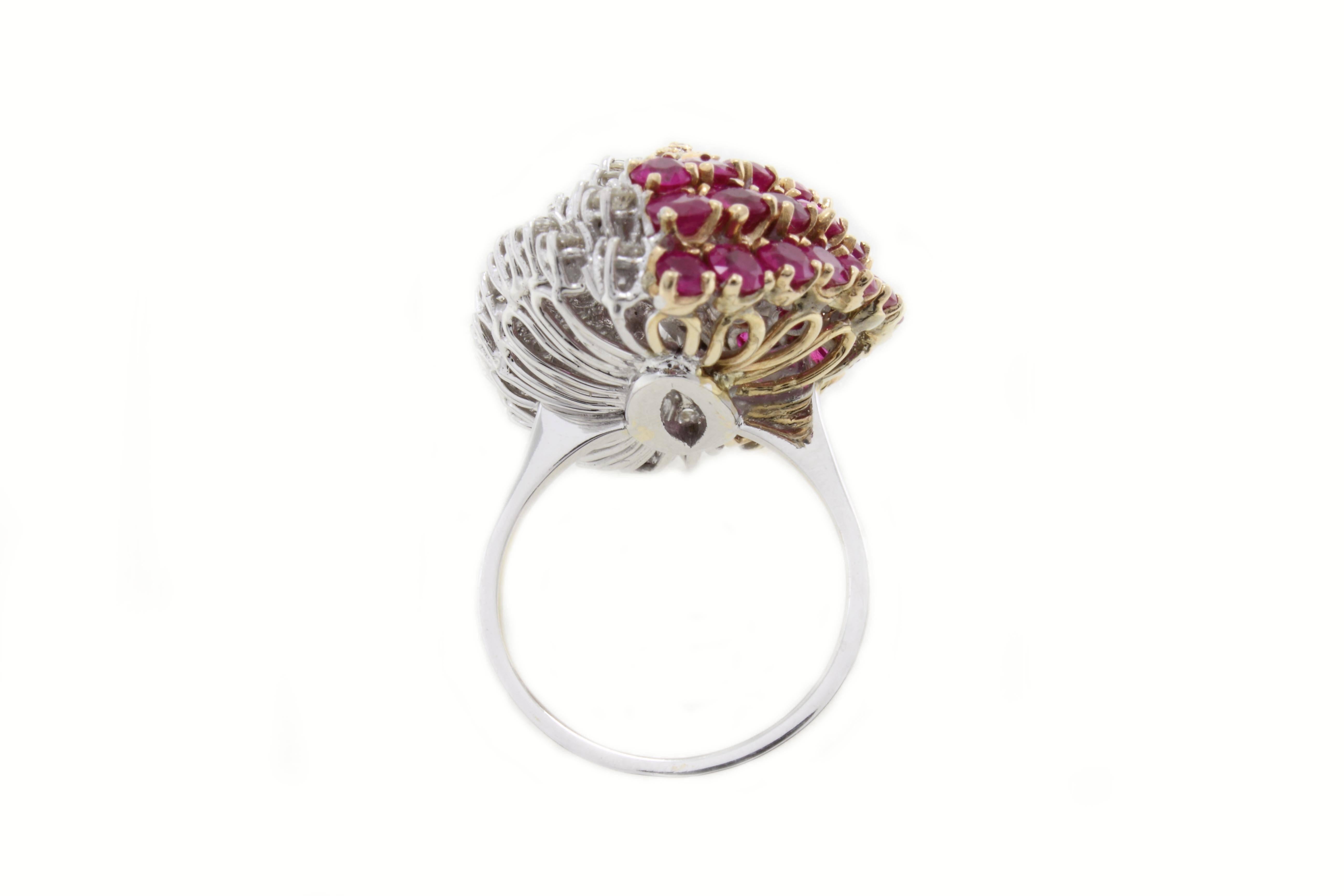 Retro Ruby Diamond Gold Cluster Ring